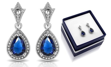 Created Sapphire Earrings with Gift Box by MUIBLU Gems