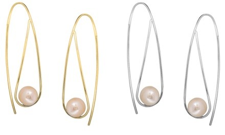 Gemma Luna Genuine Floating Pearl Threader Hoop Earrings in Sterling Silver
