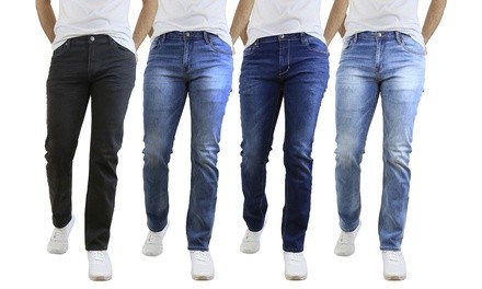 3-Pack Men's Washed Straight Leg Stretch Jeans (Size 30-40) - Multiple Inseams