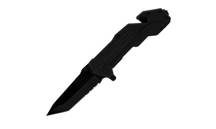 Whetstone Black Folding Knife with Rope Cutter, Glass Breaker, and Belt Clip