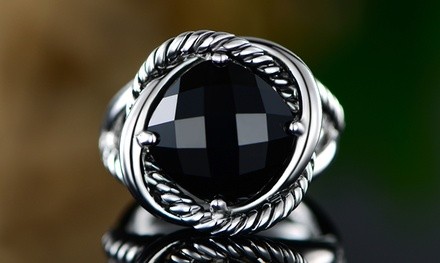 Natural Black Onyx Sterling Silver Ring by Peermont