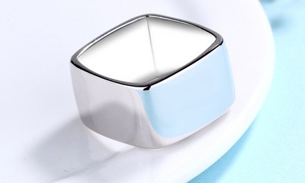 Sterling Silver Square High Polish or Hammered Ring by Amy & Annette
