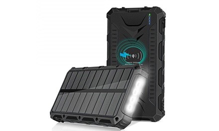 20,000mAh Power Bank with Qi Wireless Charging and Solar Panel