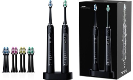JetWave Sonic Toothbrush Double Set w/ Charging Base and 8 Brush-Heads