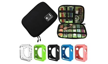 Waloo Apple Watch Band Organizer, Carrying Case, and 5-Pack Faceplate Covers Bundle