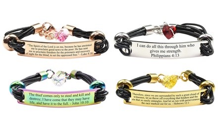 Scripture Genuine Leather Bracelet with Crystals from Swarovski by Pink Box