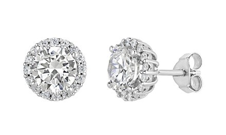 Sterling silver cubic zirconia halo stud earrings