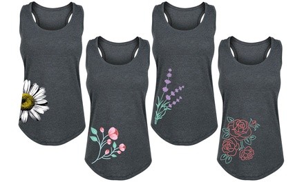 Women's Spring Floral Side Hit Tanks. Plus Sizes Available.