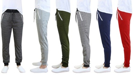 Galaxy by Harvic Men's French Terry Slim-Fit Joggers with Zipper Pockets (3-Pack; M-2XL)