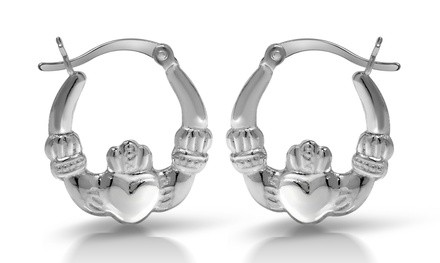 Sterling Silver Classic Claddagh Hoop Earrings by Paolo Fortelini