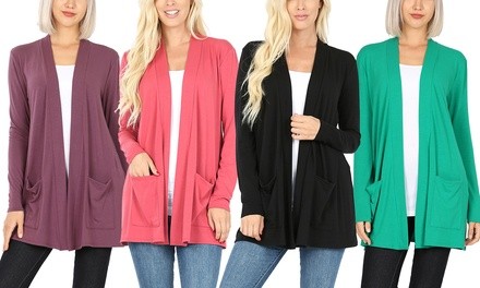 Haute Edition Women's Open Front Cardigan with Front Pockets. Plus Sizes Available.