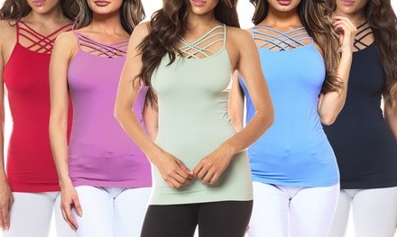 Women's Seamless Criss Cross Lattice Front Cami (Single or 3-Pack)