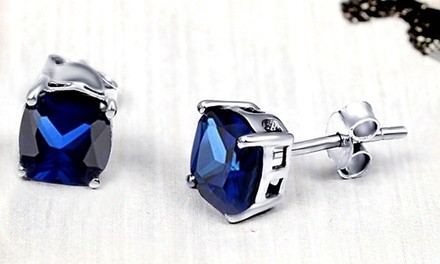 2.25 CTW Lab-Created Blue Sapphire Stud Earrings in Sterling Silver By Orchid Jewelry