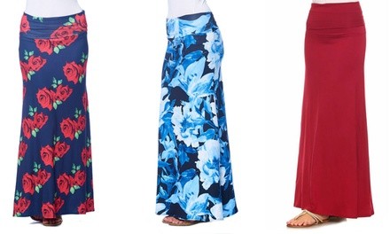 Isaac Liev Women's Banded Fold Over Maxi Skirt. Plus Sizes Available.