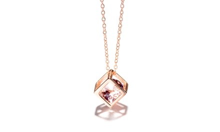 18K Rose Gold Plated Lab Created Morganite Solitaire Floating Pendant Necklace