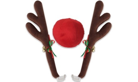 Reindeer Antlers and Rudolph Nose Universal Holiday Car Costume