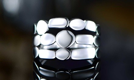 18K White Gold Plated 3-Row Hammered Ring by Sevil