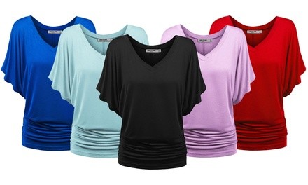 Made by Johnny Women's Solid Short Sleeve V-Neck Dolman Top. Plus Sizes Available.