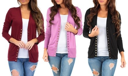 Women's Snap Button Cardigan. Plus Sizes Available