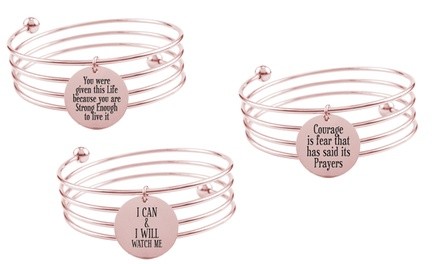 Solid Stainless Steel Inspirational Quad Bangle in Rose Gold Plating by Pink Box