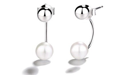 Sterling Silver High Polish Ball Front-to-Back and Cultured Pearl Earrings by DreamGem
