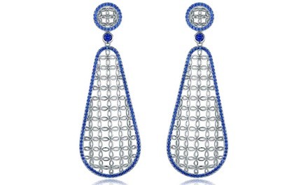 Lab-Created Blue Sapphire Filigree Drop Earrings 18K White Gold Plated by Peermont