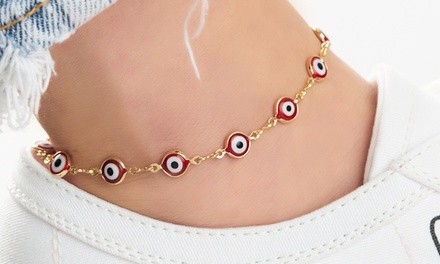 Enamel Red Evil Eye Gold Plated Anklet