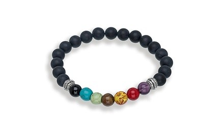 7 Chakra Healing Natural Stone and Obsidian Bead Bracelet by DreamGem