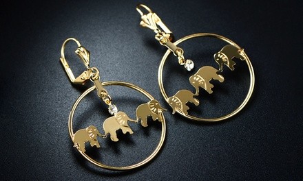 Gold Plated Elephant Dangle Earrings Made with Swarovski Crystals