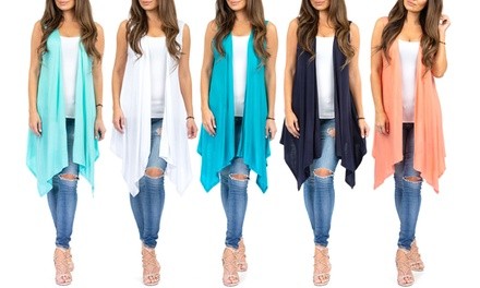 Women's Sleeveless Draped Cardigan. Plus Sizes Available.