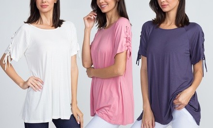 Style Clad Women's Lace-Up Short Sleeve Tunic Top