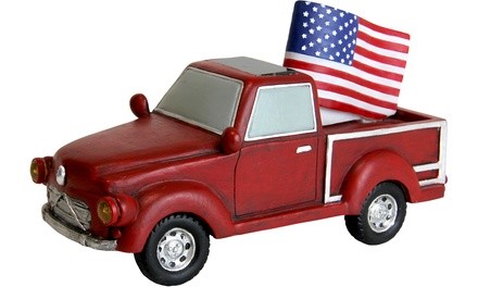 Red Solar LED Patriotic Garden Truck with American Flag