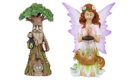 Solar LED Fairy or Tree Garden Statue with Crackle Ball