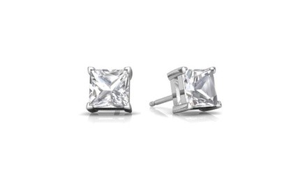 2 Carat White Sapphire Princess Cut Stud Earrings .925 Sterling Silver