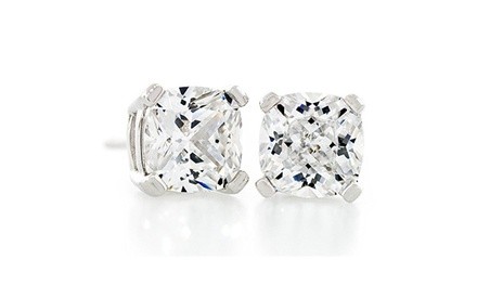 925 Sterling Silver 2.00ctw Cushion Cut White 5mm CZ Stud Earrings