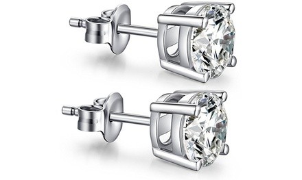  925 Sterling Silver Round Cubic Zirconia Stud Earrings  