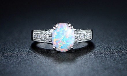 18K White Gold Plating Fire Opal Solitaire Ring