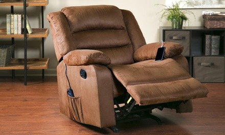 Relaxzen Brown Microfiber Rocker Recliner with Heat, Massage, and USB