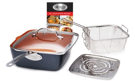 Gotham Steel Copper Deep Square Pan with Fry Basket – As Seen on TV (4-Pc Set)