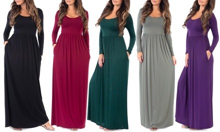 Women's Long-Sleeve Maxi Dress with Pockets. Plus Sizes Available.