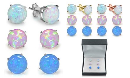 Sterling Silver Trio Blue, White, and Pink Opal Set with Gift Box