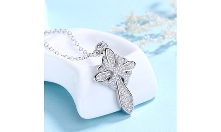 Sterling Silver Studded Cross Pendant Necklace