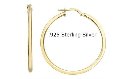 14K Gold Sterling Silver 30mm Thick High Polish Hoops