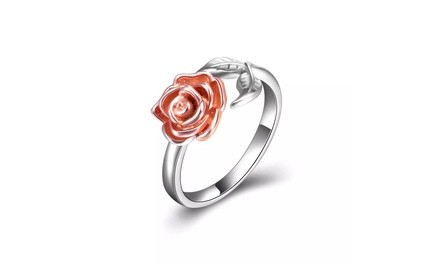 Adjustable Rose Flower Ring in Rose and White Gold