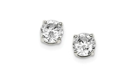 925 Sterling Silver Round 9mm x 8mm Cubic Zirconia Stud Earrings 