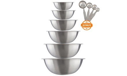 Stainless Steel Mixing Bowl Set with Measuring Spoons (10-Piece)