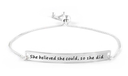 Sterling Silver She Believed She Could So She Did Adjustable Bracelet by Verona