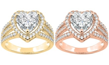 Crystal Heart Ring in 14K Gold Or 14K Rose Gold Plating Made With Swarovski Elements (Multiple Options)