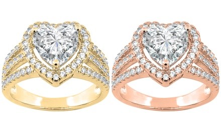 Crystal Heart Ring in 14K Gold Or 14K Rose Gold Plating Made With Swarovski Elements (Multiple Options)