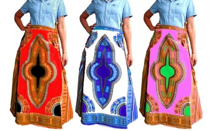 Women's Dashiki Print Authentic African Wax High-Waist Skirts